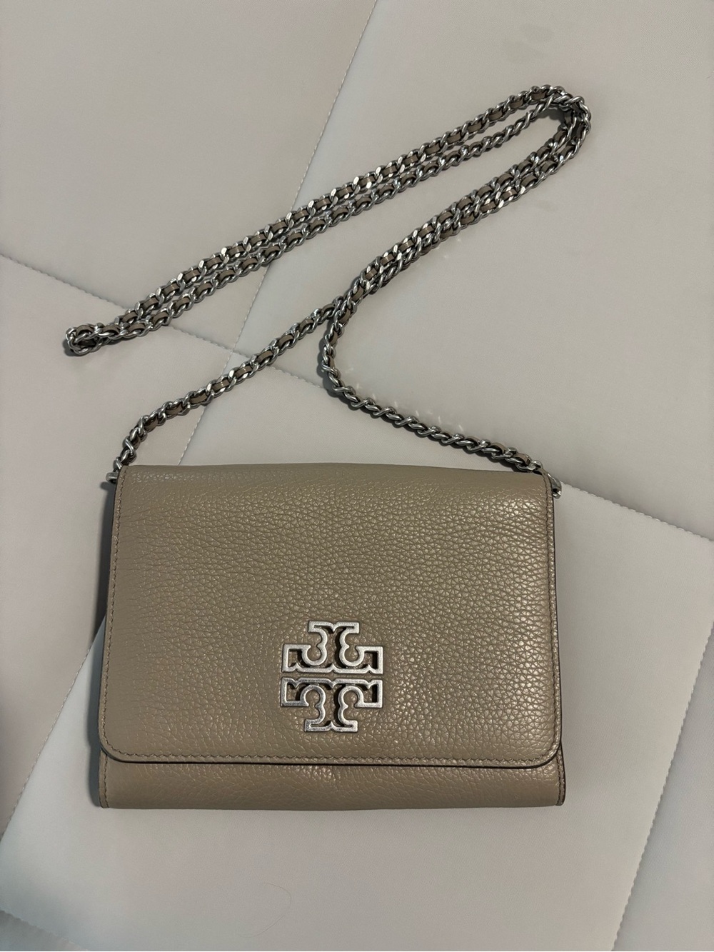 Tory Burch Pebbled Leather Crossbody - Taupe